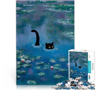 Gatto nero nelle ninfee Puzzle da 1000 pezzi per adulti Aiuta il cervello ad allenare i giocattoli che creano dipendenza per coltivare la pazienza Migliorare la memoria 38x26cm