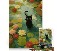 Gatto nero nello stagno delle ninfee, puzzle da 1000 pezzi per adolescenti, stimola la mente, attività ricreative, bordi uniformi, (38x52cm)
