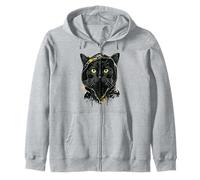 Gatto Nero Occhi Gialli Gatti Felici Felpa con Cappuccio