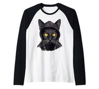 Gatto Nero Occhi Gialli Gatti Felici Maglia con Maniche Raglan