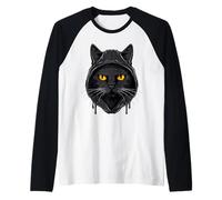 Gatto Nero Occhi Gialli Gatti Felici Maglia con Maniche Raglan