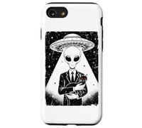 Gatto nero, occhi rossi, Ufo, alieno, gatto nero, vintage, retro grafico Custodia per iPhone SE (2020) / 7/8