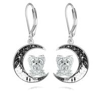 Gatto nero/pipistrello/ragno/zucca/lupo/cardinal rosso in argento 925, orecchini pendenti da donna Leverback, orecchini a forma di luna, gioielli animali, regali per donne, 2,1 x 1,9 cm, Argento