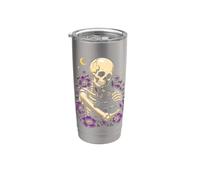 Gatto nero scheletro gotico floreale luna Halloween donne ragazze Bicchiere termico in acciaio inox doppia parete