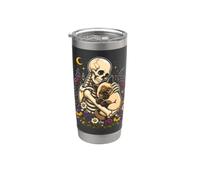 Gatto nero scheletro gotico floreale luna Halloween donne ragazze Bicchiere termico in acciaio inox doppia parete