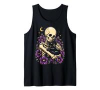 Gatto Nero Scheletro Gotico Floreale Luna Halloween Donne Ragazze Canotta