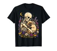 Gatto Nero Scheletro Gotico Floreale Luna Halloween Donne Ragazze Maglietta