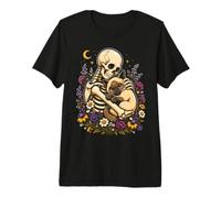 Gatto Nero Scheletro Gotico Floreale Luna Halloween Donne Ragazze Maglietta Premium