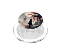 Gatto nero seduto al tempio giapponese sotto la luna PopSockets PopGrip per MagSafe