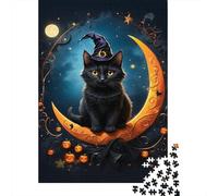 Gatto Nero Stregato Puzzle per Adulti Puzzle 1000 Pezzi Notte Lunare e Zucche Scena per Relax Casa e Regalo 70x50cm/1000pcs