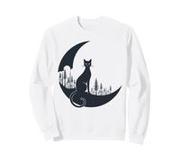 Gatto Nero su Luna Crescente Foresta Halloween Strega Felpa