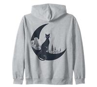 Gatto Nero su Luna Crescente Foresta Halloween Strega Felpa con Cappuccio