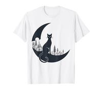 Gatto Nero su Luna Crescente Foresta Halloween Strega Maglietta