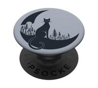 Gatto nero su luna crescente foresta Halloween strega PopSockets PopGrip Adesivo