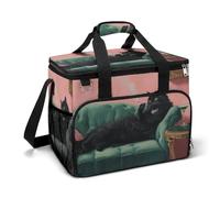 Gatto nero su velluto verde Chaise Longe Camping Cooler Borse isolate Spiaggia Cooler Portatile A Prova di Perdite Camping Cooler con Tracolla