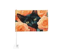 Gatto nero tra le rose auto bandiera esterna finestra clip 30x45 cm doppio lato auto decorazione