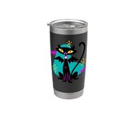 Gatto nero vampiro retrò Atomic Age Mid-Century con ali di pipistrello Bicchiere termico in acciaio inox doppia parete