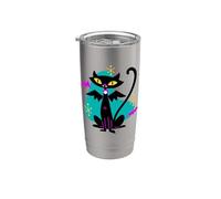 Gatto nero vampiro retrò Atomic Age Mid-Century con ali di pipistrello Bicchiere termico in acciaio inox doppia parete