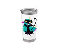 Gatto nero vampiro retrò Atomic Age Mid-Century con ali di pipistrello Bicchiere termico in acciaio inox doppia parete