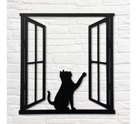 Gatto nero vicino alla finestra arte da parete in metallo gatto nero sulla finestra cartello in metallo gatto decorazione da parete in metallo gatto e finestra arte da parete gatto nero decorazione
