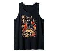 Gatto Nero Yokai Skull Sakura Gothic Japanese Art Halloween Canotta