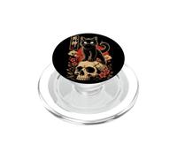 Gatto nero Yokai Skull Sakura Gothic Japanese Art Halloween PopSockets PopGrip per MagSafe
