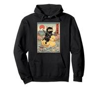 Gatto Ninja Giappone Vintage Giapponese Ukiyo-e Art Felpa con Cappuccio
