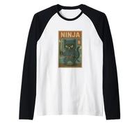 Gatto Ninja retrò Shadow Warrior della Vecchia Tokyo Maglia con Maniche Raglan