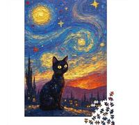 gatto notte stellata_3 Bundle Di Puzzle Da 1000 Pezzi, Per Bambini E Adulti, Cartone Riciclato,regalo Per Tutta La Famiglia, Decorazione Di Festa 52x38cm/1000pcs