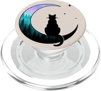 Gatto notturno incantato luna crescente foresta stelle PopSockets PopGrip per MagSafe