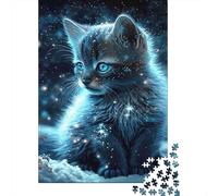 Gatto Occhi Blu Puzzle 1000 Pezzi per Adulti Notte Bagliore Stelle Gioco di Puzzle 1000 Pezzi Carta Famiglia Relax Decorazione Regalo 52x38cm/1000pcs