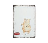 Gatto paffuto con sguardo di totale tradimento perché le è stato servito cibo secco per gatti, cartello in metallo, targa, poster, decorazione da parete, cultura vintage, in alluminio, giardino, ris