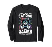 Gatto Papà Gamer Divertente Gioco Padre Ho Due Titoli Per Gli Uomini Maglia a Manica