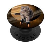 Gatto pattinatore Spazio Saturno PopSockets PopGrip Adesivo