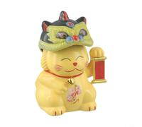 Gatto portafortuna a energia solare che annuisce automatico con leone, per cruscotto dell'auto e scrivania da ufficio, ornamento decorativo (giallo)