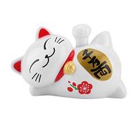 Gatto portafortuna a energia solare, portafortuna, braccio, pigro, gatto sdraiato, ricchezza, gatto fortunato, decorazione Feng Shui per casa, negozio, bianco (migliaia)