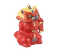 Gatto portafortuna automatico che annuisce con luce solare con tema danza del leone, per auto e uso domestico (rosso)