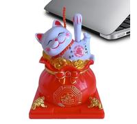 Gatto portafortuna cinese, gatto portafortuna che sventolano il braccio, gatto portafortuna con design a energia solare - decorazione per gatti fortunati, statua di auto carina per la