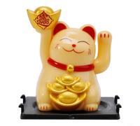 Gatto portafortuna da 5,1 cm, decorazione in plastica Feng Shui con movimento continuo alimentato da energia solare (giallo)