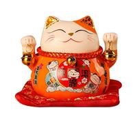 Gatto Portafortuna in Ceramica, Statua di Gatto Portafortuna Ondeggiante da 4,5 Pollici Figurina di Gatto Portafortuna Che Fa Cenno di Gatto Decorare Riccamente per Attirare L'apertura(Arancia)