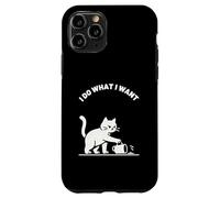 Gatto provocatorio gocce bevande, divertente linea minimalista illustrazione Custodia per iPhone 11 Pro