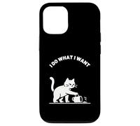 Gatto provocatorio gocce bevande, divertente linea minimalista illustrazione Custodia per iPhone 12/12 Pro