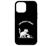 Gatto provocatorio gocce bevande, divertente linea minimalista illustrazione Custodia per iPhone 12 Pro Max