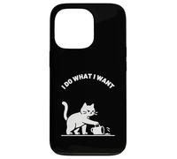 Gatto provocatorio gocce bevande, divertente linea minimalista illustrazione Custodia per iPhone 13 Pro