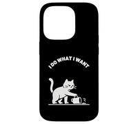 Gatto provocatorio gocce bevande, divertente linea minimalista illustrazione Custodia per iPhone 14 Pro