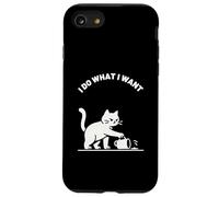 Gatto provocatorio gocce bevande, divertente linea minimalista illustrazione Custodia per iPhone SE (2020) / 7/8