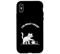 Gatto provocatorio gocce bevande, divertente linea minimalista illustrazione Custodia per iPhone X/XS