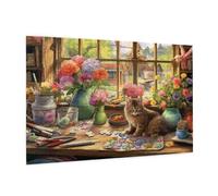 Gatto Puzzle 300 Pezzi Adulti, 5D DIY Puzzle Davanzale Pattern Design con Confezione Regalo per Regalo Donna, Attività Famiglie Impegnative Principianti per Home Wall Bedroom Decor 40 x 28 cm -867Y