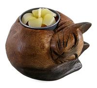Something Different Wooden Tealight Holder | Curled Cat | 1 Piece | Brown | 8 cm x 8 cm x 5 cm Supporto, Legno, Marrone, 8 x 8 x 5 cm