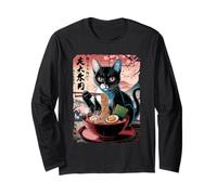 Gatto Ramen Anime Sakura Tramonto Giappone Maglia a Manica
